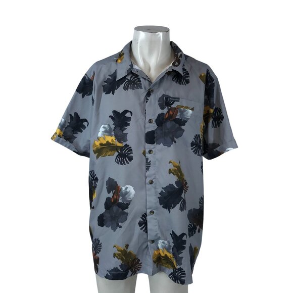 COLUMBIA - MEN'S XL - GRAY FLORAL SHORT SLEEVE BUTTON UP SHIRT - Picture 1 of 5